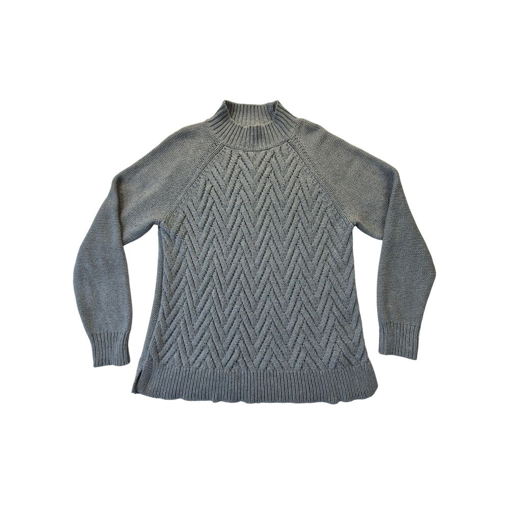 Chaps Women's XL Gray Cable Knit Mock Neck Sweater Raglan Side Slit